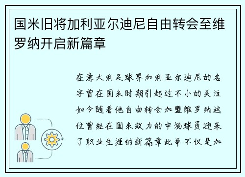 国米旧将加利亚尔迪尼自由转会至维罗纳开启新篇章